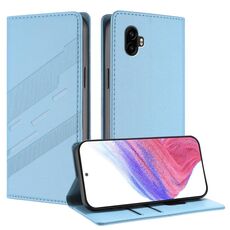 Per Samsung Galaxy XCover6 Pro Custodia per telefono in pelle retrò con portafoglio multifunzionale in rilievo (azzurro chiaro)