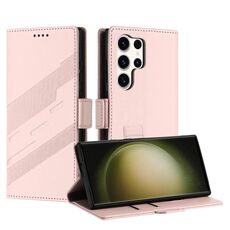 Per Samsung Galaxy S23 Ultra 5G Custodia per telefono in pelle retrò con portafoglio con ventosa laterale multifunzionale in rilievo (rosa)