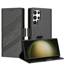 Per Samsung Galaxy S24 Ultra 5G Custodia per telefono in pelle retrò con portafoglio e ventosa laterale multifunzionale in rilievo (nero)