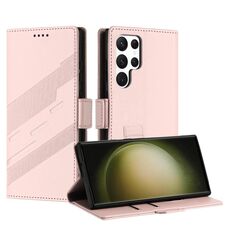 Per Samsung Galaxy S24 Ultra 5G Custodia per telefono in pelle retrò con portafoglio con ventosa laterale multifunzionale in rilievo (rosa)