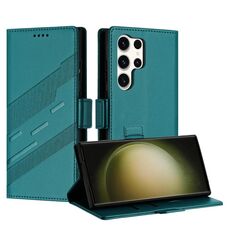 Per Samsung Galaxy S25 Ultra 5G Custodia per telefono in pelle retrò con portafoglio e ventosa laterale multifunzionale in rilievo (verde scuro)