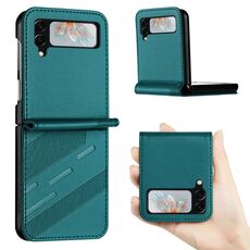 Per Samsung Galaxy Z Flip4 5G Custodia per telefono in pelle retrò con portafoglio multifunzionale in rilievo (verde scuro)