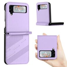 Per Samsung Galaxy Z Flip4 5G Custodia per telefono in pelle retrò con portafoglio multifunzionale in rilievo (viola chiaro)