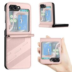 Per Samsung Galaxy Z Flip6 5G Custodia per telefono in pelle retrò con portafoglio multifunzionale in rilievo (rosa)