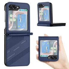 Per Samsung Galaxy Z Flip6 5G Custodia per telefono in pelle retrò con portafoglio multifunzionale in rilievo (blu scuro)
