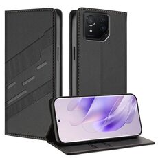 Per Asus ROG Phone 8 Pro Custodia per telefono in pelle retrò con portafoglio multifunzionale in rilievo (nero)