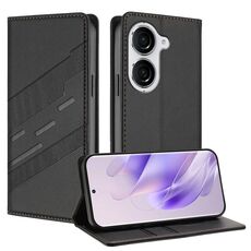 Per Asus Zenfone 10 Custodia per telefono in pelle retrò multifunzionale in rilievo (nero)