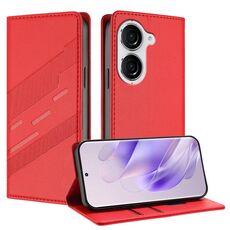 Per Asus Zenfone 10 Custodia per telefono in pelle retrò multifunzionale in rilievo (rosso)