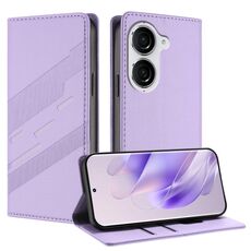 Per Asus Zenfone 10 Custodia per telefono in pelle retrò multifunzionale con portafoglio in rilievo (viola chiaro)