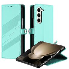Per Samsung Galaxy Z Fold6 5G Custodia per telefono in pelle retrò con portafoglio multifunzionale in rilievo (verde menta)