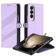 Per Samsung Galaxy Z Fold4 5G Custodia per telefono in pelle retrò con portafoglio multifunzionale in rilievo (viola chiaro)