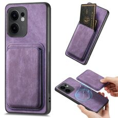 Per OPPO Reno13 F Retro Pelle Card Bag Custodia Magnetica per Telefono (Viola)