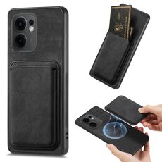 Per OPPO Reno13 F Retro Pelle Card Bag Custodia Magnetica per Telefono (Nero)