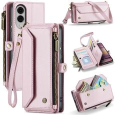 Per Samsung Galaxy S25 Edge 5G CaseMe C36 Porta carte con cerniera Portafoglio RFID Antifurto Custodia in pelle per telefono (rosa)