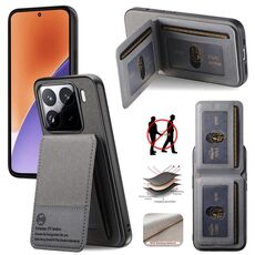 Per Xiaomi 15 Twill Tessuto Pelle Verticale Flip RFID Card Bag Custodia per Telefono (Grigio)