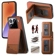 Per Xiaomi 15 Twill Tessuto Pelle Verticale Flip RFID Card Bag Custodia per Telefono (Marrone)