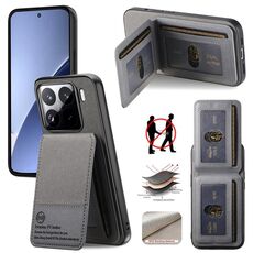 Per Xiaomi 15 Pro Twill Tessuto Pelle Verticale Flip RFID Card Bag Custodia per Telefono (Grigio)