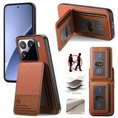 Per Xiaomi 15 Pro Twill Tessuto Pelle Verticale Flip RFID Card Bag Custodia per Telefono (Marrone)
