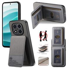 Per Redmi 14C Twill Tessuto Pelle Verticale Flip RFID Card Bag Custodia per Telefono (Grigio)