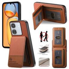 Per Xiaomi Poco X7 Pro Twill Tessuto Pelle Verticale Flip RFID Card Bag Custodia per Telefono (Marrone)