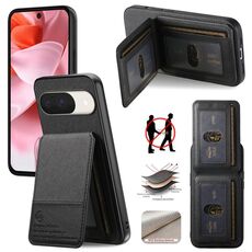 Per Google Pixel 9 / 9 Pro Twill Tessuto Pelle Verticale Flip RFID Card Bag Custodia per Telefono (Nero)