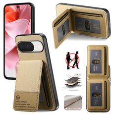Per Google Pixel 9 / 9 Pro Twill Tessuto Pelle Verticale Flip RFID Card Bag Custodia per Telefono (Cachi)
