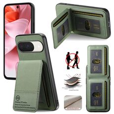 Per Google Pixel 9 / 9 Pro Twill Tessuto Pelle Verticale Flip RFID Card Bag Custodia per Telefono (Verde)