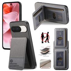 Per Google Pixel 9 / 9 Pro Custodia per telefono in tessuto Twill in pelle con cerniera verticale RFID (grigio)