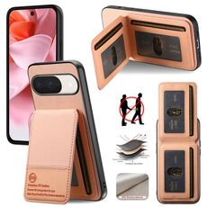 Per Google Pixel 9 / 9 Pro Twill Tessuto Pelle Verticale Flip RFID Card Bag Custodia per Telefono (Rosa)