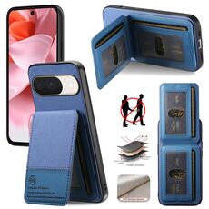 Per Google Pixel 9 / 9 Pro Twill Tessuto Pelle Verticale Flip RFID Card Bag Custodia per Telefono (Blu)