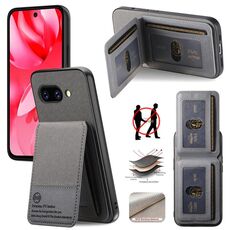 Per Google Pixel 9a Twill Tessuto Pelle Verticale Flip RFID Card Bag Custodia per Telefono (Grigio)