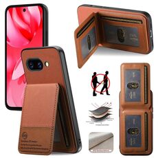 Per Google Pixel 9a Twill Tessuto Pelle Verticale Flip RFID Card Bag Custodia per Telefono (Marrone)