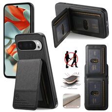 Per Google Pixel 9 Pro XL Twill Tessuto Pelle Verticale Flip RFID Card Bag Custodia per Telefono (Nero)
