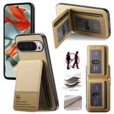 Per Google Pixel 9 Pro XL Twill Tessuto Pelle Verticale Flip RFID Card Bag Custodia per Telefono (Cachi)