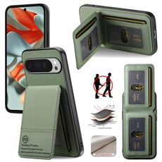 Per Google Pixel 9 Pro XL Twill Tessuto Pelle Verticale Flip RFID Card Bag Custodia per Telefono (Verde)