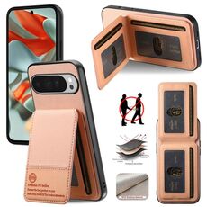 Per Google Pixel 9 Pro XL Twill Tessuto Pelle Verticale Flip RFID Card Bag Custodia per Telefono (Rosa)