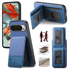Per Google Pixel 9 Pro XL Twill Tessuto Pelle Verticale Flip RFID Card Bag Custodia per Telefono (Blu)