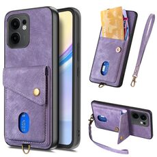 Per OPPO Reno13 F Retro Card Wallet Fold Custodia in pelle per telefono con cinturino (viola)