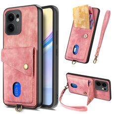 Per OPPO Reno13 F Retro Card Wallet Fold Custodia in pelle per telefono con cinturino (rosa)
