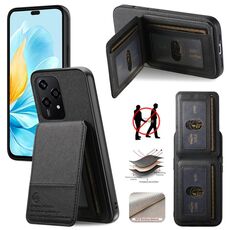 Custodia per telefono in tessuto twill in pelle con cerniera verticale per Honor 200 Lite RFID Card Bag (nero)