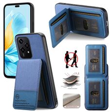 Custodia per telefono in tessuto Twill in pelle con cerniera verticale per Honor 200 Lite RFID Card Bag (blu)