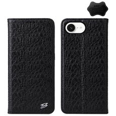 Per iPhone 16e Fierre Shann Custodia magnetica in vera pelle con texture di coccodrillo (nero)