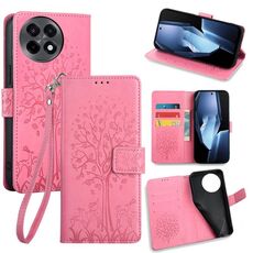 Per OnePlus Ace 5 / 5 Pro Custodia in pelle goffrata con motivo albero e cervo (rosa)