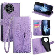 Per OnePlus Ace 5 / 5 Pro Custodia in pelle goffrata con motivo albero e cervo (viola)