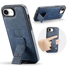 Per iPhone 16e Fierre Shann Custodia per telefono con supporto posteriore in pelle di mucca cerata e olio (blu)