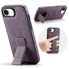 Per iPhone 16e Fierre Shann Oil Wax Cow Leather Holder Back Phone Case (viola)