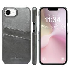 Per iPhone 16e Fierre Shann Retro Oil Wax Texture Card Slots PU Custodia in pelle per telefono (grigio)
