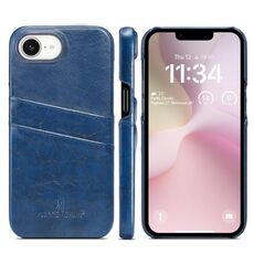 Per iPhone 16e Fierre Shann Retro Oil Wax Texture Card Slots PU Custodia in pelle per telefono (blu)