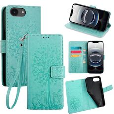 Per iPhone 16e Custodia in pelle goffrata con motivo albero e cervo (verde)
