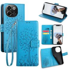 Per Tecno Pova 6 Neo 5G Custodia in pelle goffrata con motivo albero e cervo (blu)